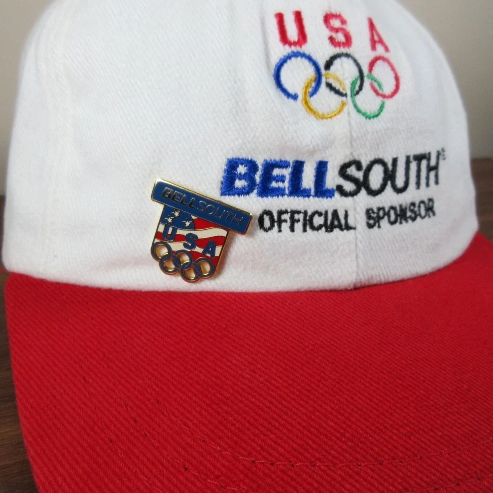 Vintage US‎ Olympics Hat 1996 Atlanta Strap Back Made In USA Bell South With Pin